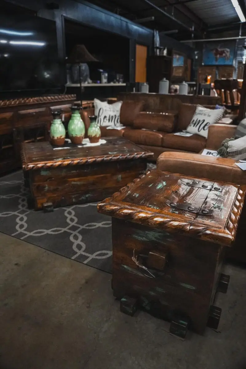 Rustic wooden coffee table and end table.