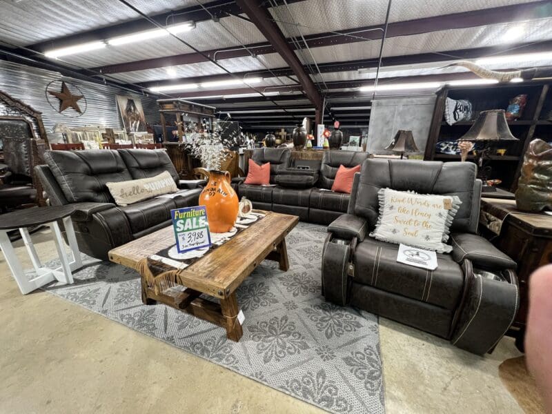 Leather reclining furniture in a store.